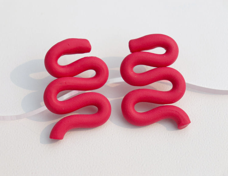 Pink Abstract Swirl Clay Earrings
