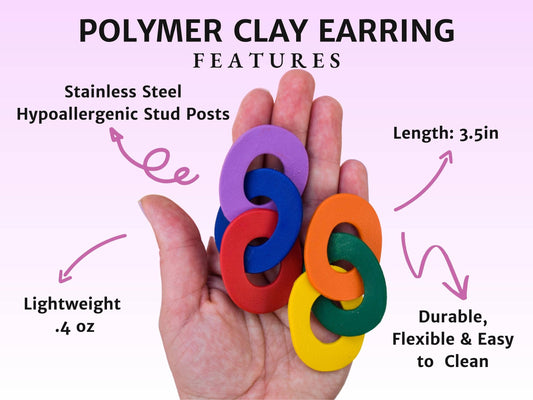 Chunky Rainbow Chain Link Clay Earrings